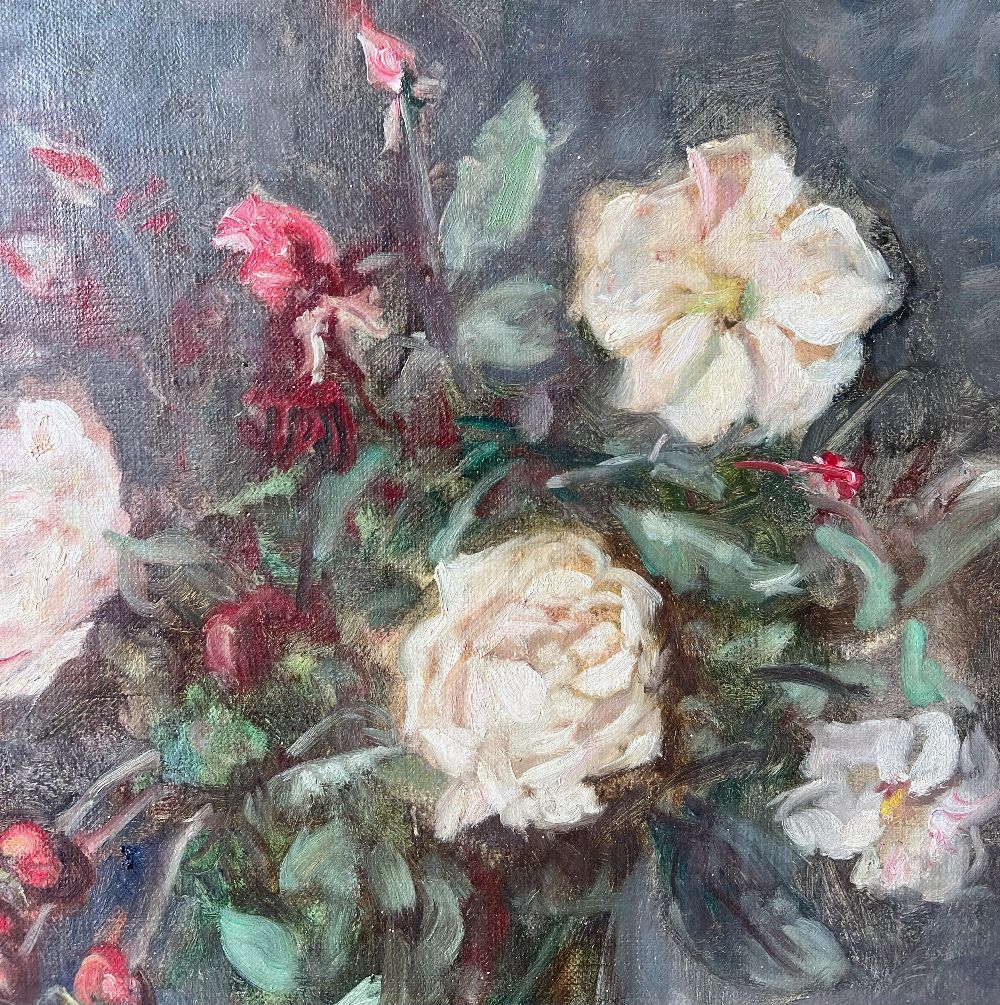 Artwork by Oskar H. Hagemann, Stilleben mit Rosen, Made of Oil / Cardboard