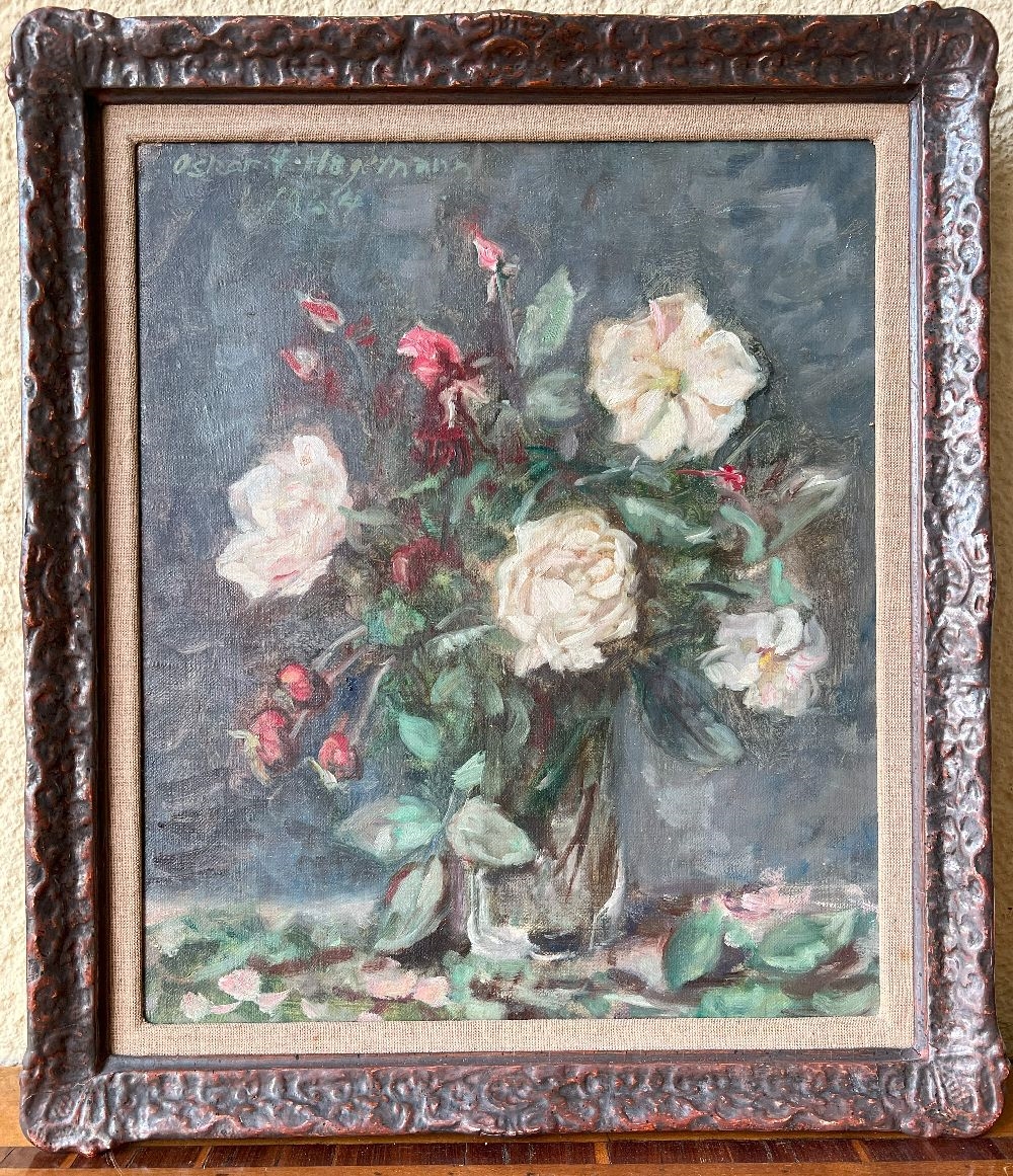 Artwork by Oskar H. Hagemann, Stilleben mit Rosen, Made of Oil / Cardboard