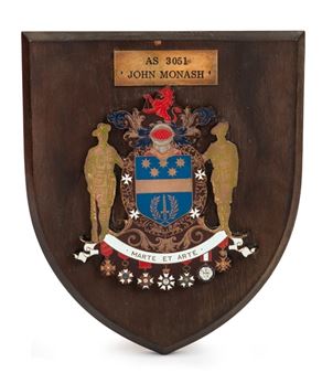 Plaque presented to John Monash’s daughter, Bertha Bennett, on the occasion of the commissioning of Australian Army ship 'John Monash' (AS 3051) in 1965 - John Monash
