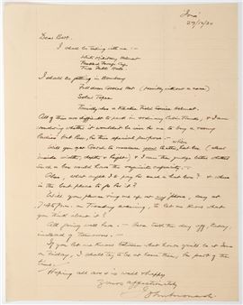 A HAND-WRITTEN LETTER FROM MONASH TO HIS DAUGHTER, BERTHA - John Monash
