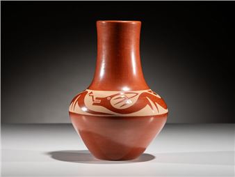 Maria Martinez and Popovi Da
(San Ildefonso, 1887-1980 / 1923-1971)
Redware Pottery Vase, Signed TwiceOctober 1963 - Maria Montoya Martinez