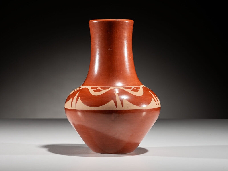 Artwork by Maria Montoya Martinez, Popovi Da, Maria Martinez and Popovi Da
(San Ildefonso, 1887-1980 / 1923-1971)
Redware Pottery Vase, Signed TwiceOctober 1963, Made of Redware Pottery