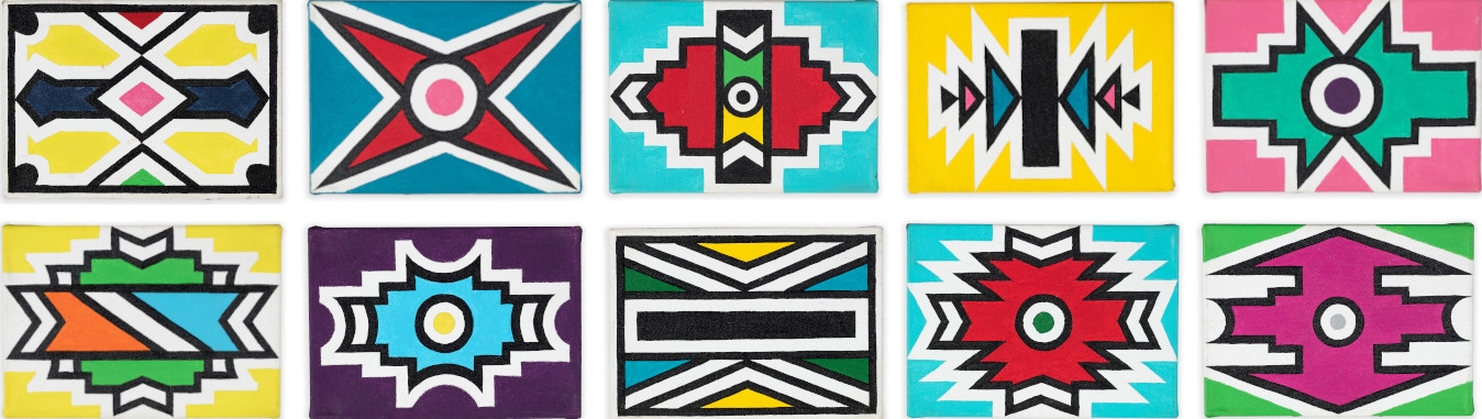 Artwork by Esther Mahlangu, Ndebele Patterns, Made of Acrylic On Canvas