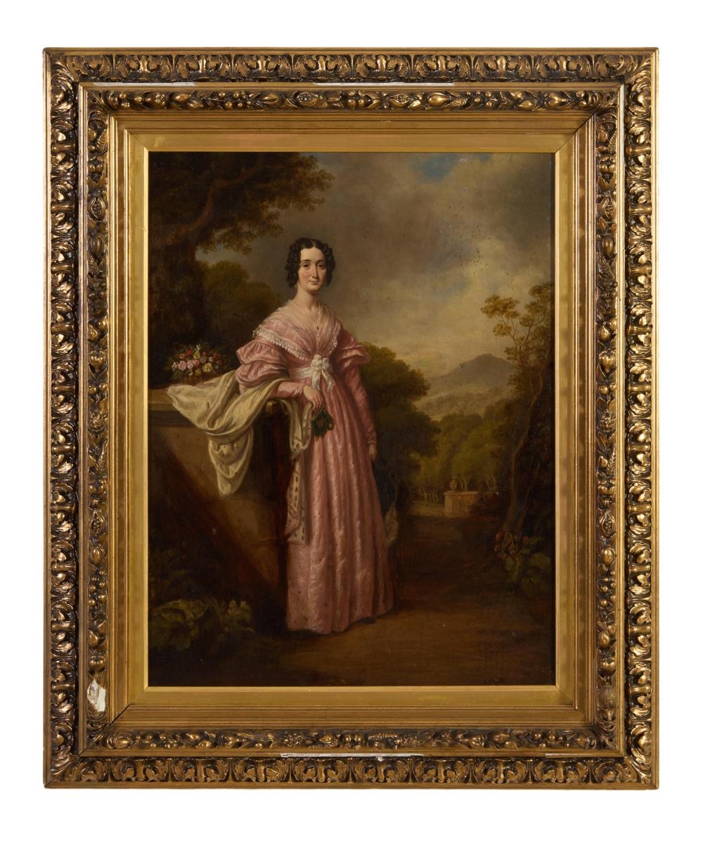 Artwork by William John Thomson, Portrait of a Lady in a Garden, Probably Mrs. William (Mary) Somerville (1780-1872, Made of Oil On Wood Panel