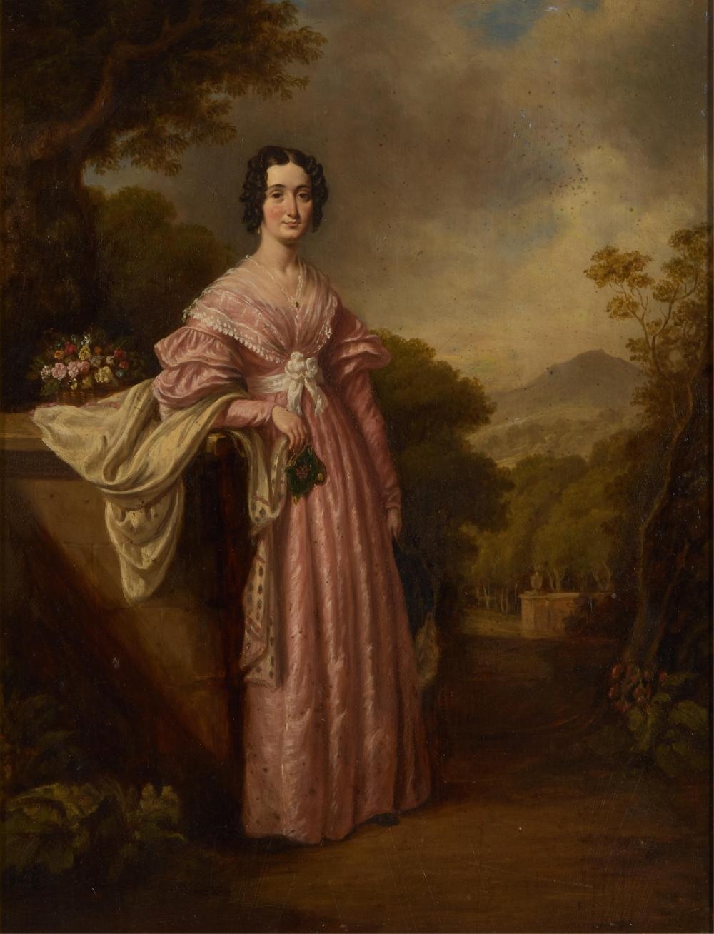 Artwork by William John Thomson, Portrait of a Lady in a Garden, Probably Mrs. William (Mary) Somerville (1780-1872, Made of Oil On Wood Panel