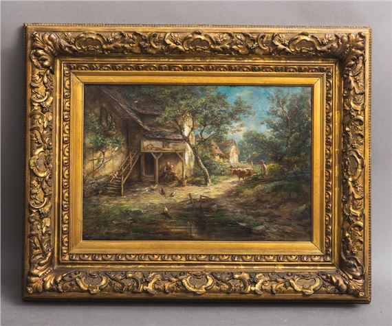 Ländliche Idylle mit Bauernhof und Vieh - August Hermann Knoop