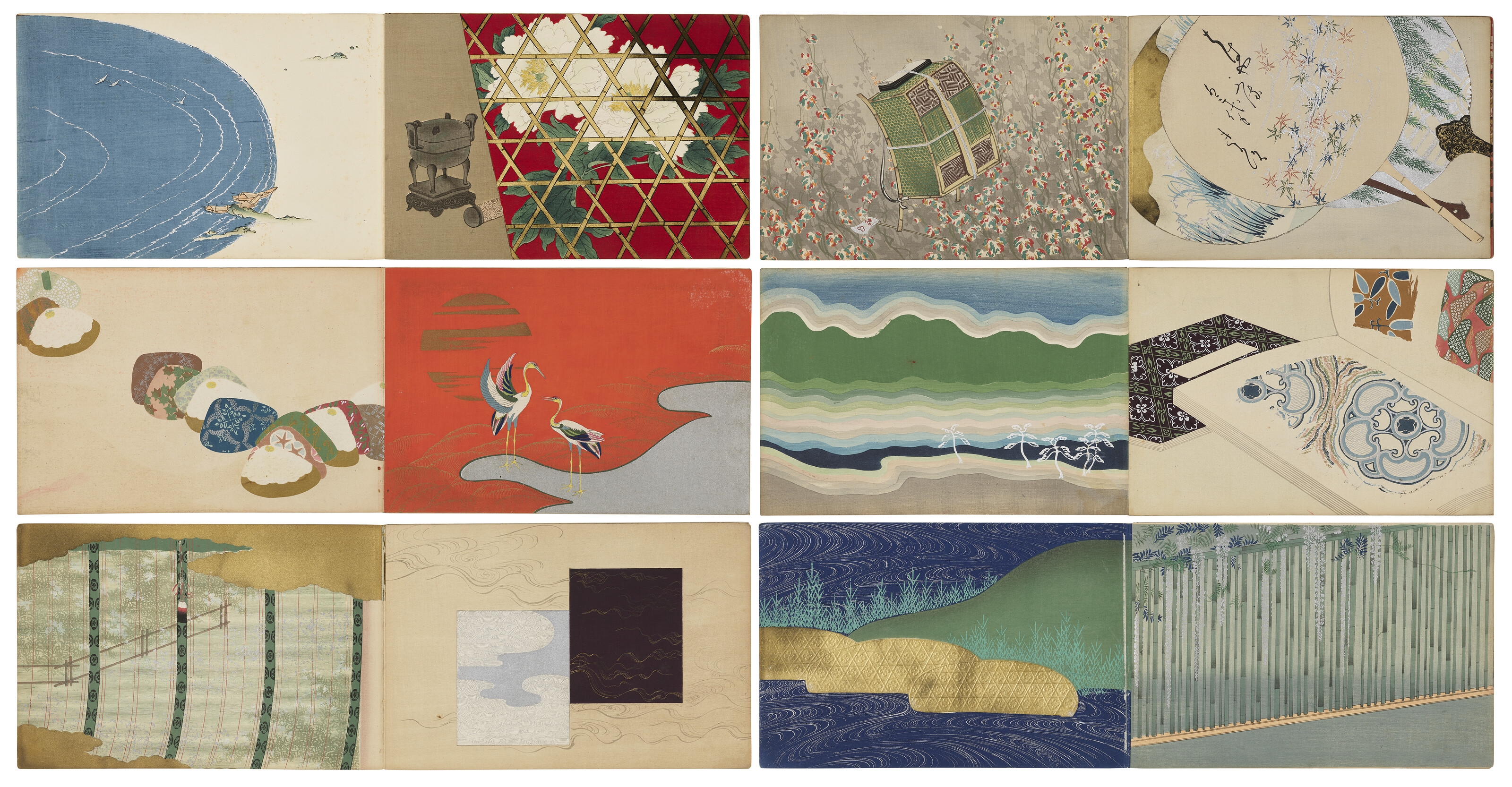 Artwork by Kamisaka Sekka, Chigusa (A thousand grasses), Made of Woodblock-printed illustrated books, embellished with embossing and metallic