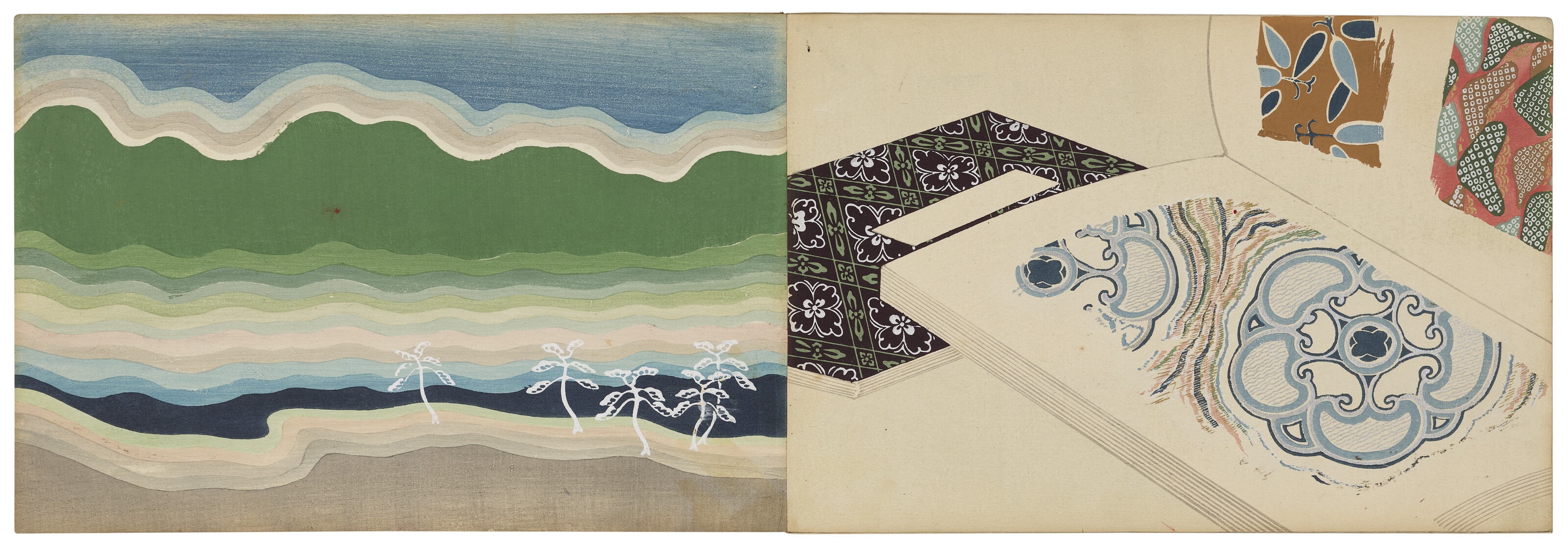 Artwork by Kamisaka Sekka, Chigusa (A thousand grasses), Made of Woodblock-printed illustrated books, embellished with embossing and metallic