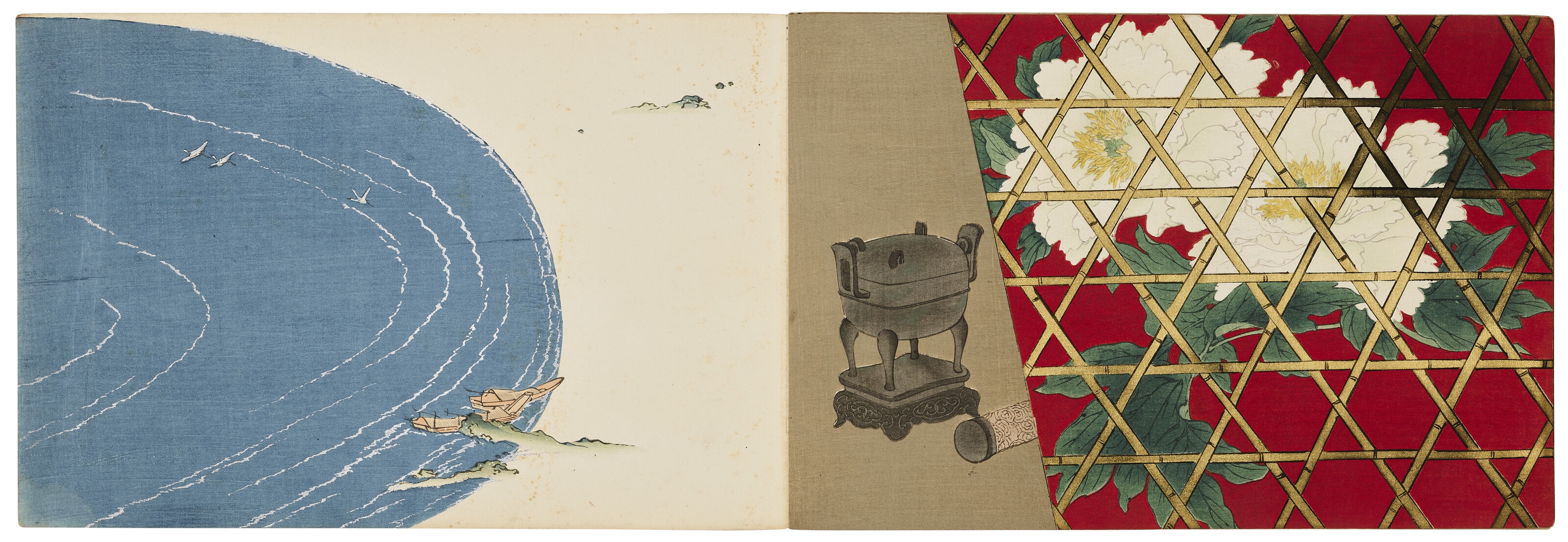 Artwork by Kamisaka Sekka, Chigusa (A thousand grasses), Made of Woodblock-printed illustrated books, embellished with embossing and metallic