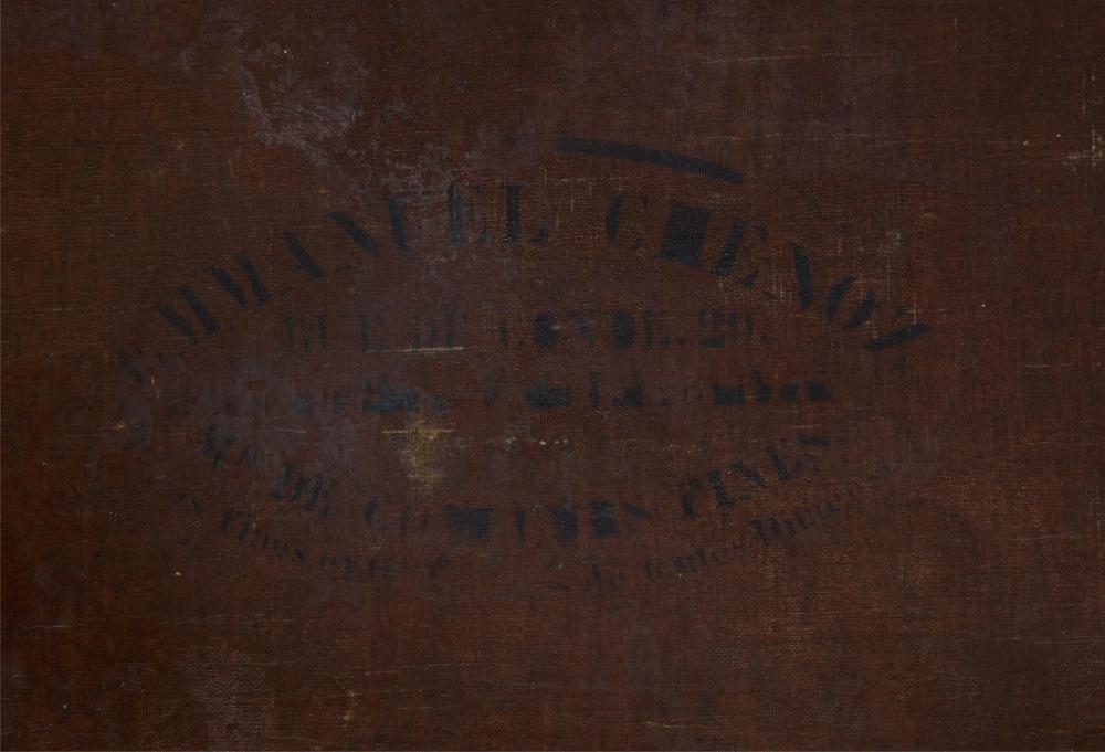 Artwork by Jules Didier, Dog and Bull Standoff, Made of Oil On Canvas