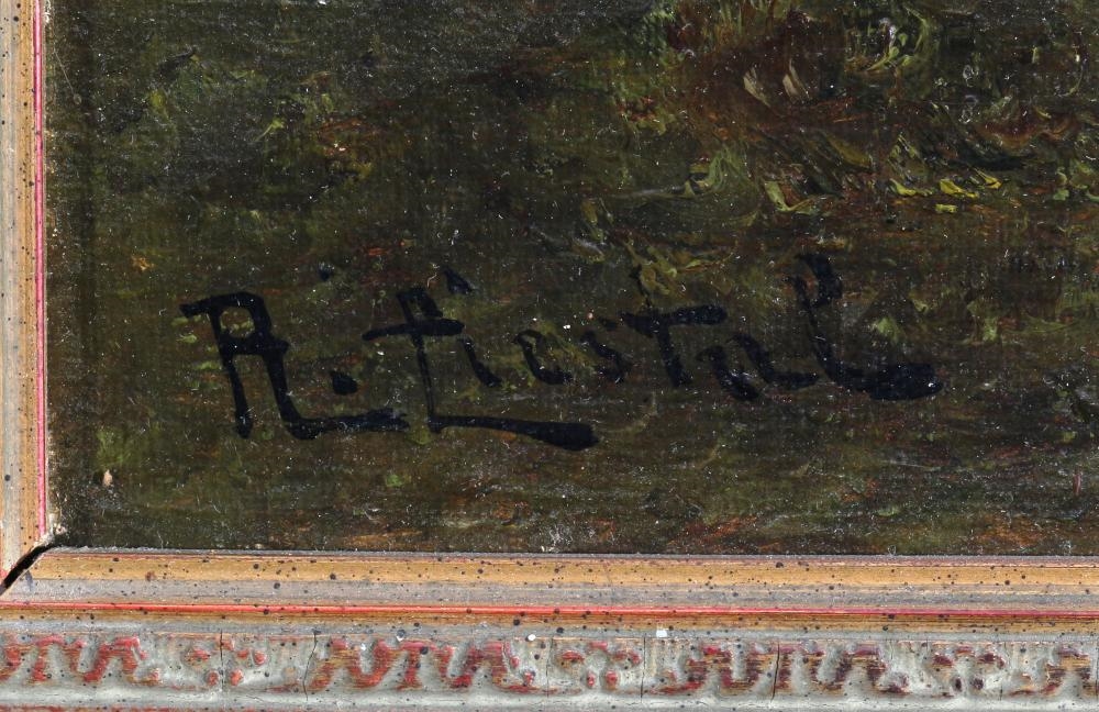 Artwork by R. Liestal, Shepherd with sheep at dusk, Made of Oil / Canvas