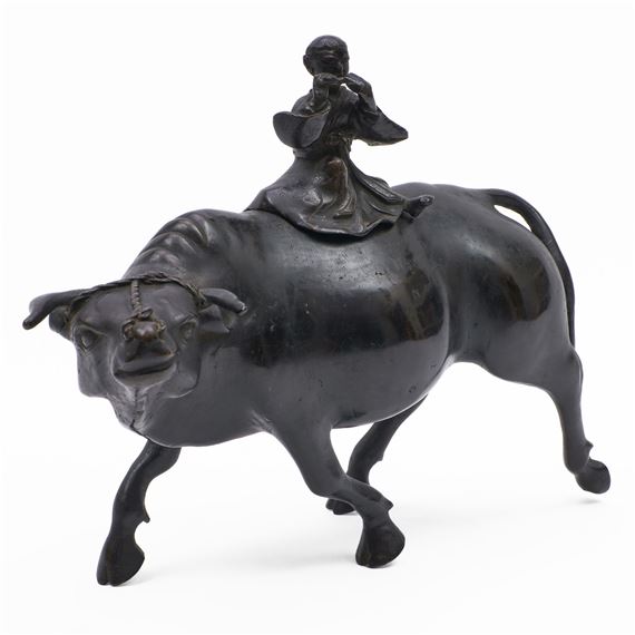 Chinese Bronze Model of a Boy Riding a Water Buffalo by Chinese School