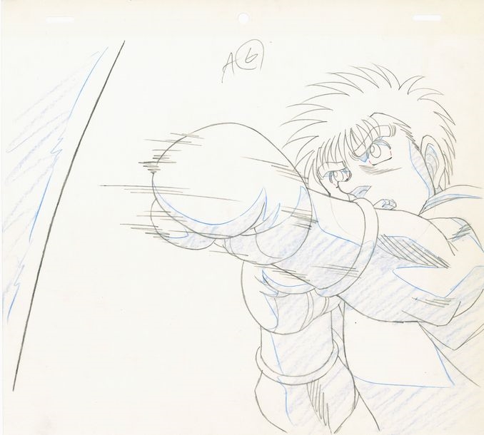 Artwork by Georges Morikawa, Original animation drawing of Ippo Makunouchi in training, Made of Graphite And Colored Pencil