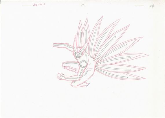 Set of five original animation drawings of Naruto Kurama from episode 329