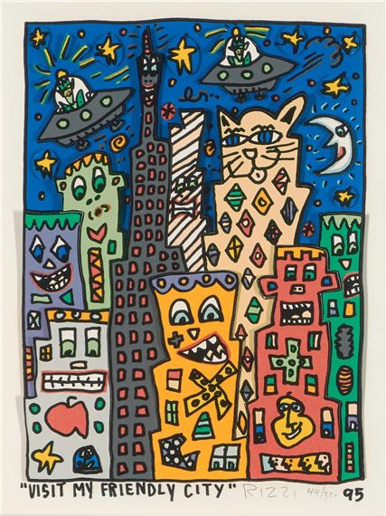 James Rizzi | A romantic night on the town (1994) | MutualArt