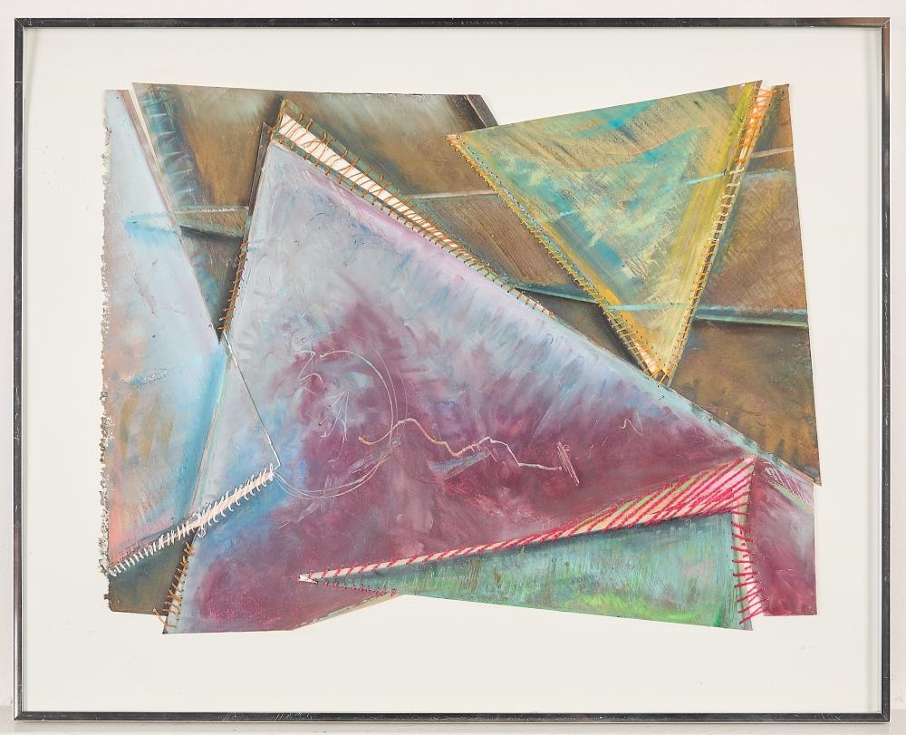 Artwork by Roxanne Grooms, Green Triangle, Made of Acrylic, String, And Mixed Media On Board