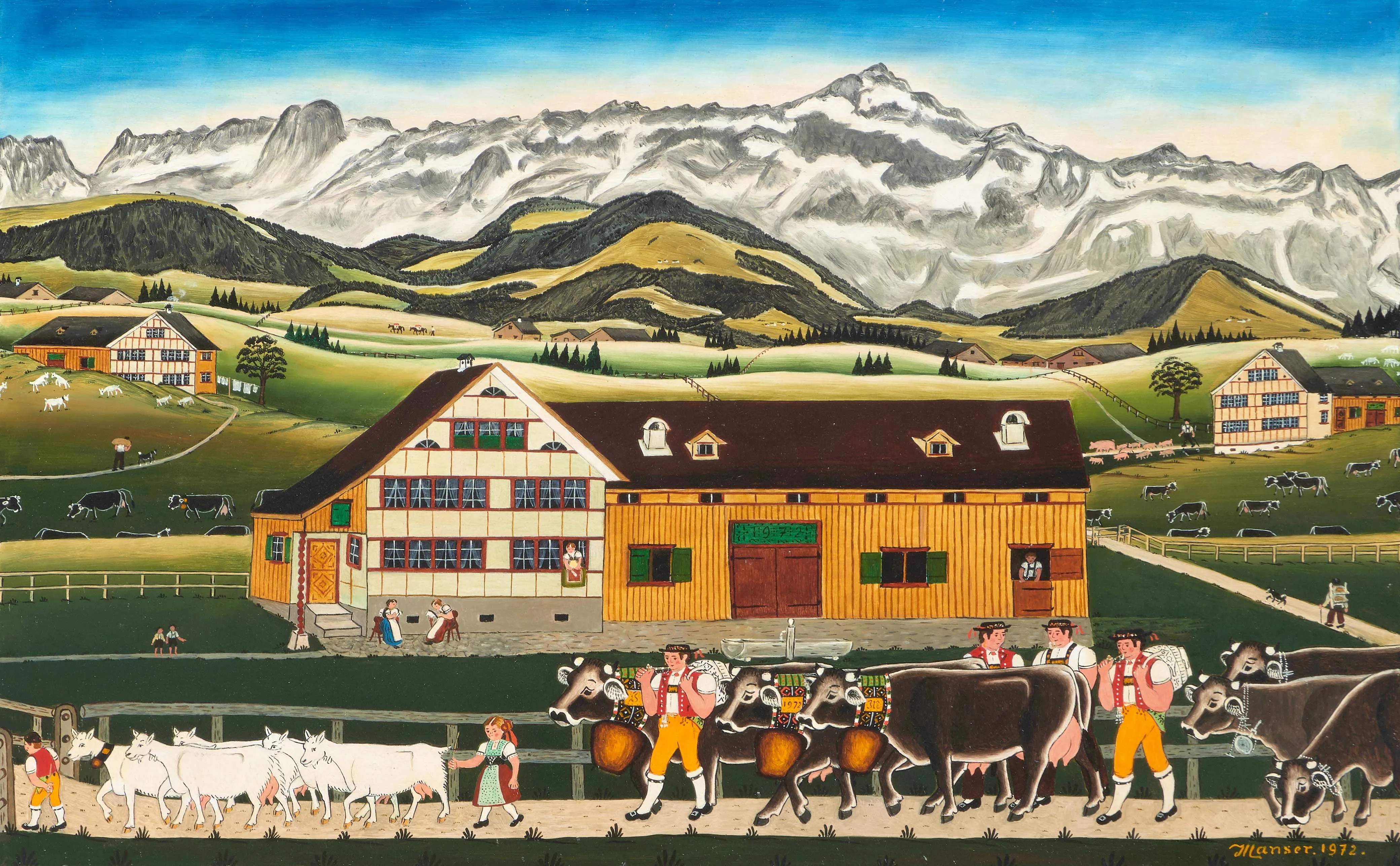 Artwork by Josef Manser, Alpfahrt, Made of Oil on cardboard.