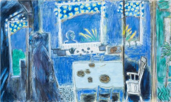 kitchen interior with breakfast table and figures - Ernest Zobole