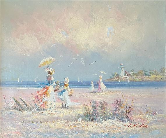 Edwardian women in a seascape - J. Miller