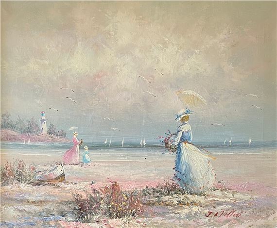 Edwardian women in a seascape - J. Miller