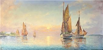 Maritime scene with sailing boats - Franz Ambrasath