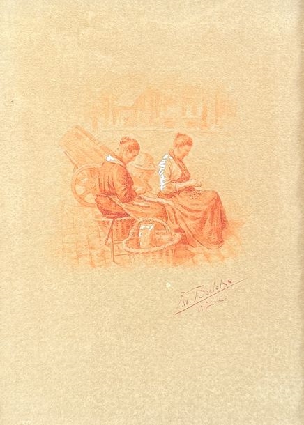 Artwork by Emile Bulcke, Shrimp peelers, Made of Sanguine On Paper