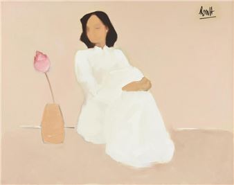 Woman in a White Dress with a Pink Flower (Untitled - Nguyen Thanh Binh