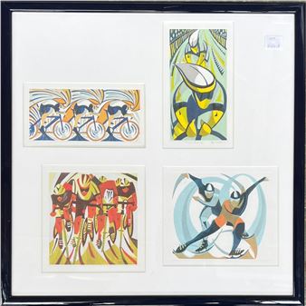 Three Cyclists at Olympic Velodrome and two Skaters - Paul Cleden