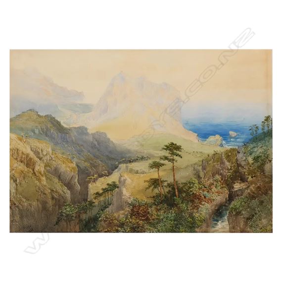 untitled mountainous coastal scene by Nicolas Chevalier, 1888