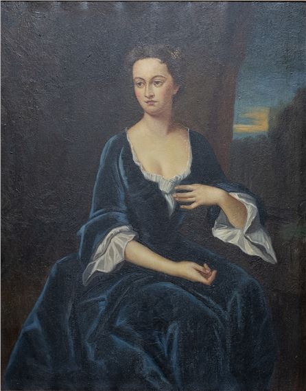 Portrait of a lady, seated, wearing a blue silk dress - Enoch Seeman