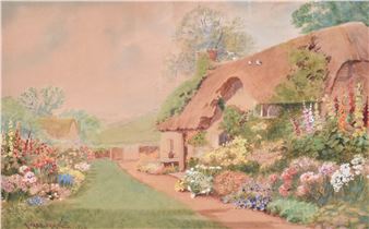 Thatched cottage garden in full bloom - Adelaide L. Haslegrave