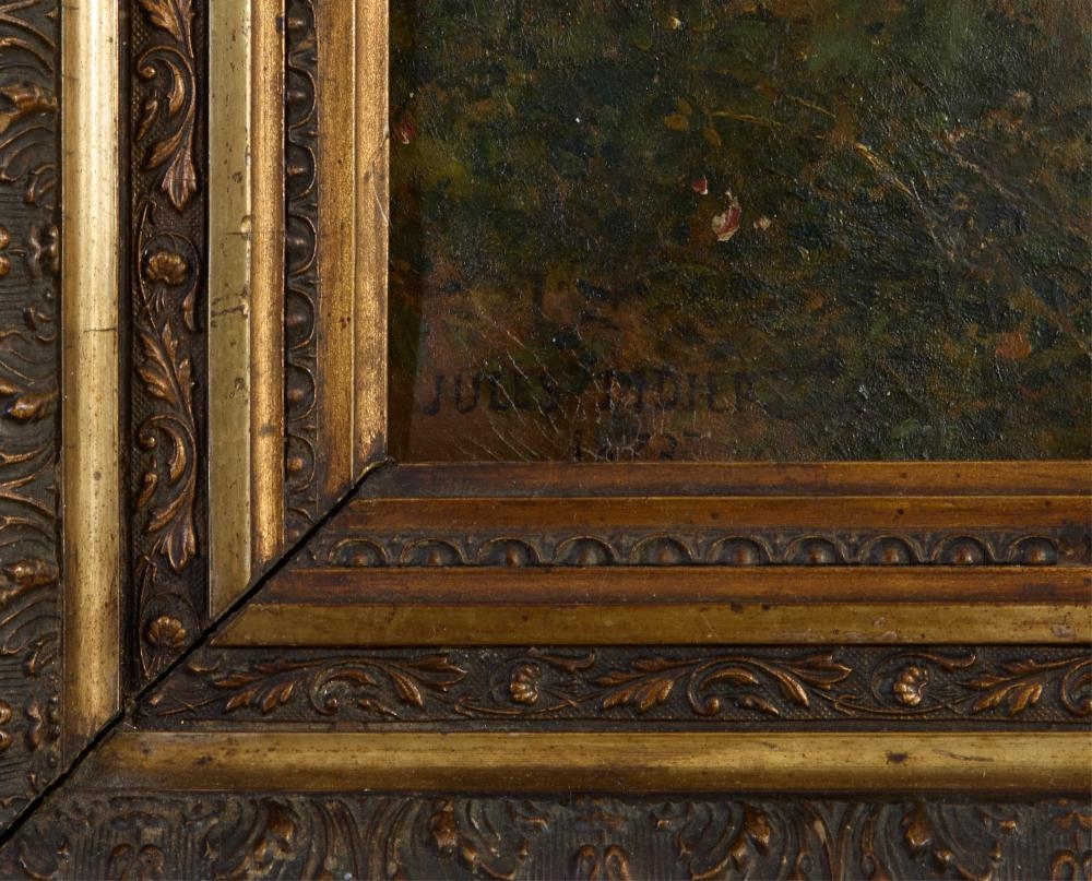 Artwork by Jules Didier, Dog and Bull Standoff, Made of Oil On Canvas