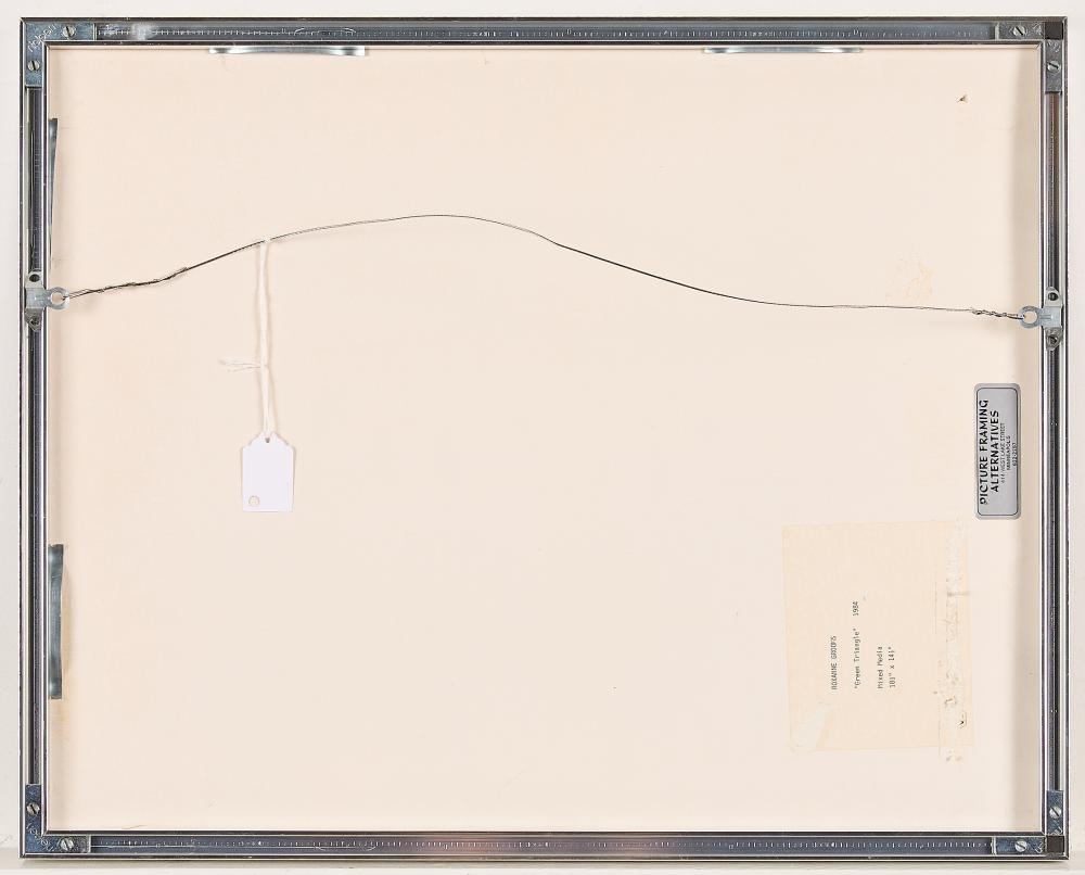 Artwork by Roxanne Grooms, Green Triangle, Made of Acrylic, String, And Mixed Media On Board