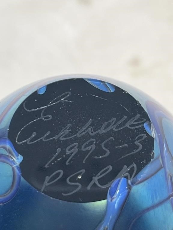 Artwork by Eric Eickholt, perfume bottle paperweight, Made of Glass