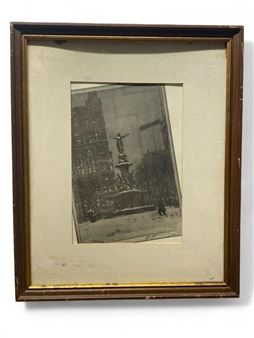 E.T. Hurley signed etching fountain square cincy - Edward Hurley