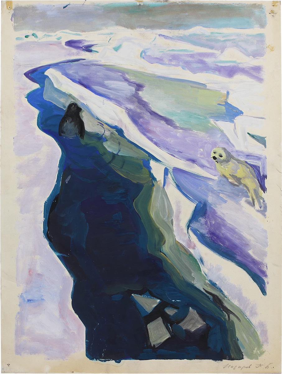 Artwork by Konstantin Borisovich Nazarov, Seals with offspring, Made of Paper, tempera