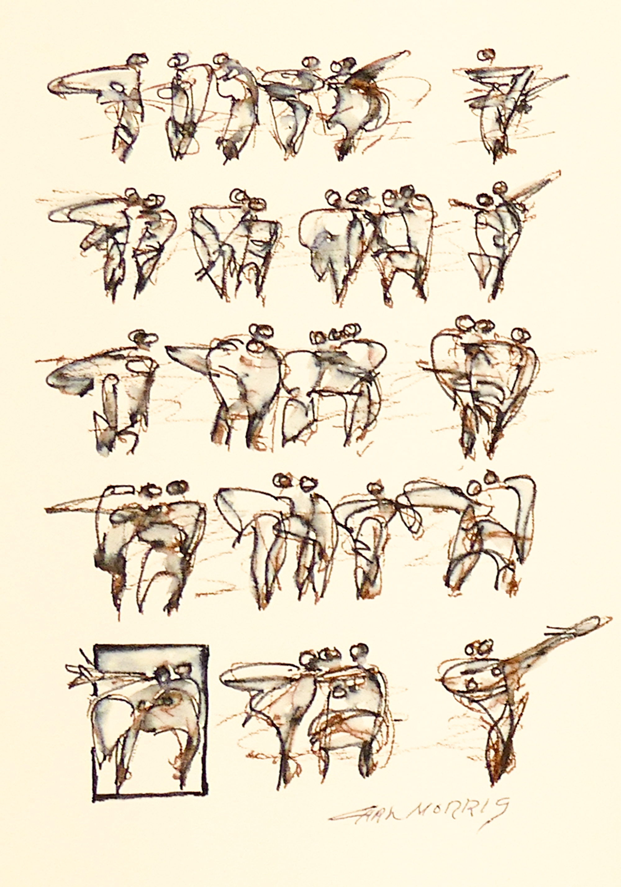 Artwork by Carl Morris, Figures Dancing, Made of Ink On Paper