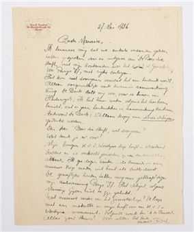 Handgeschreven brief aan Maurice Roelants