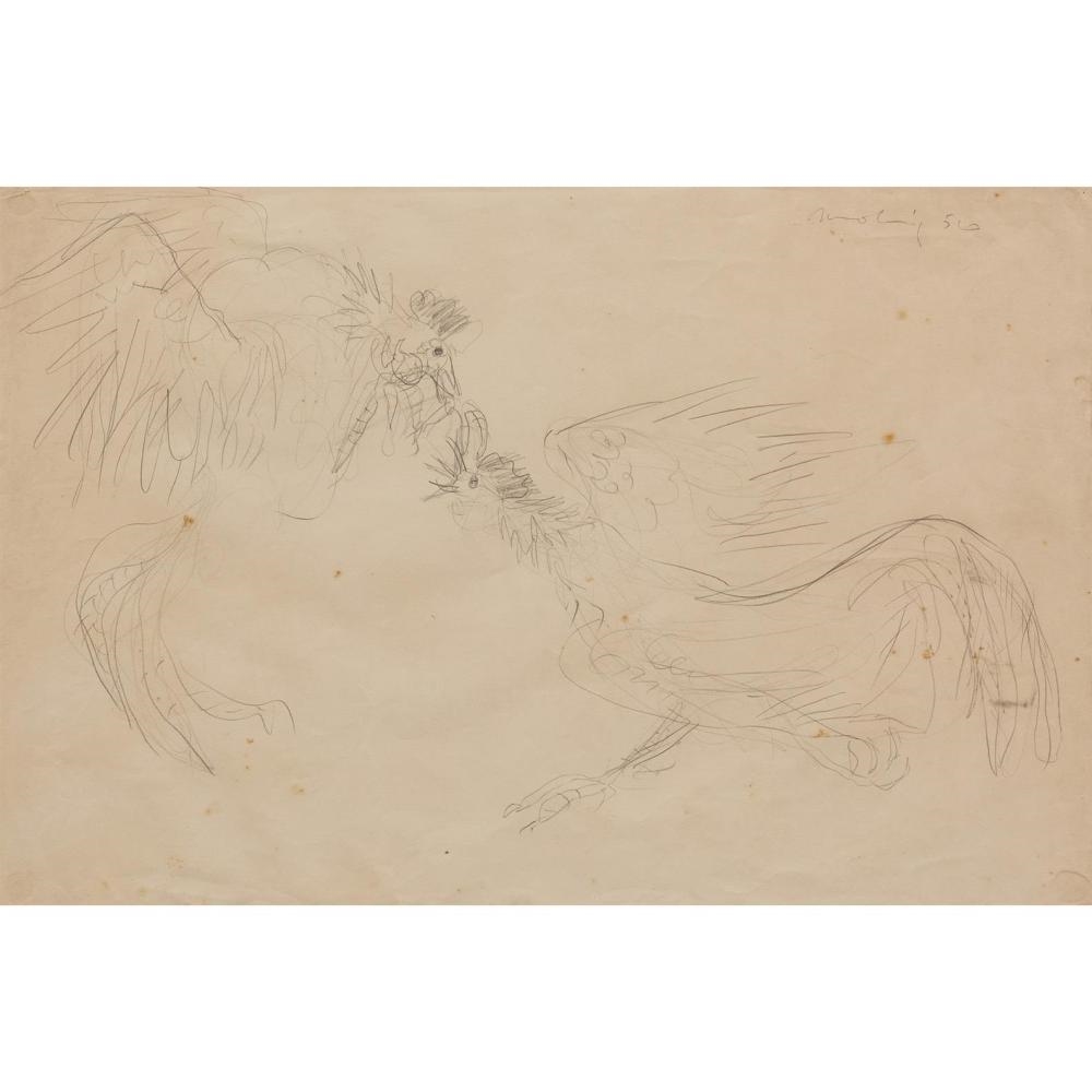 Artwork by Jon Molvig, Fighting Cocks, Made of Pencil On Paper