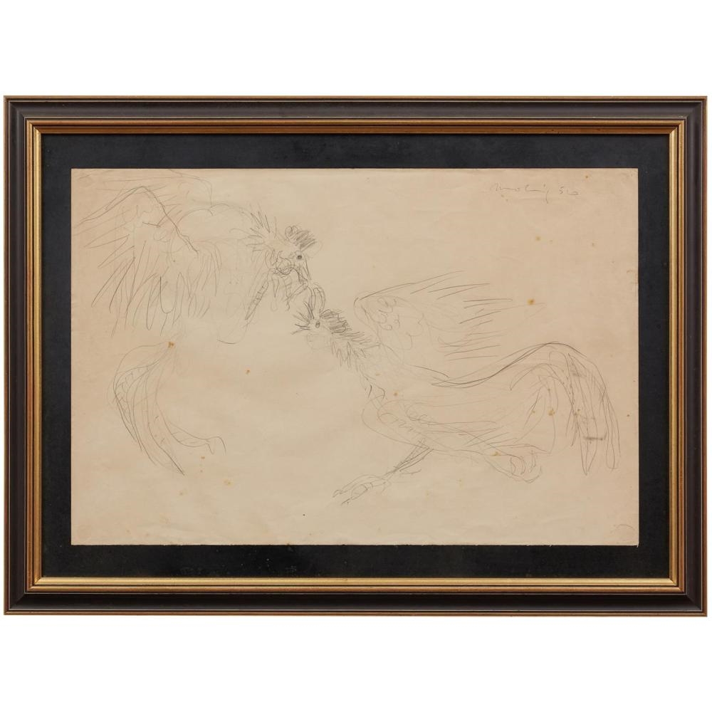 Artwork by Jon Molvig, Fighting Cocks, Made of Pencil On Paper