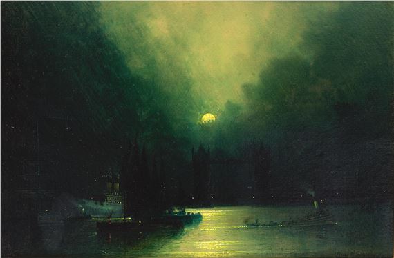 Tower Bridge and the river by moonlight - Louis Hubbard Grimshaw