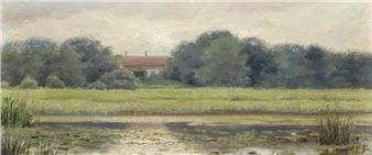 Evening scenery from a meadow - Gustaf Adolf Clemens