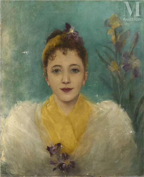 Portrait d'élégante au foulard jaune by French School, 20th Century