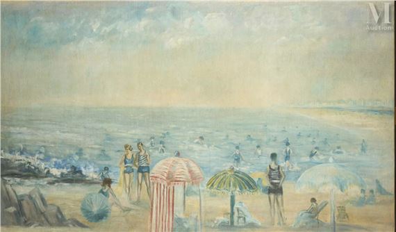 La plage by French School, 20th Century