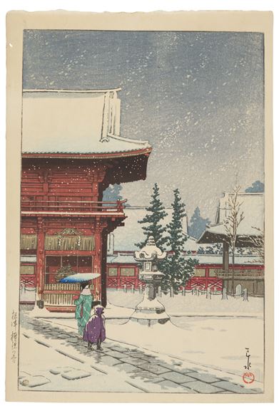 Nezu-gongen no yuki (Snow at Nezu-Gongen Shrine) by Hasui Kawase