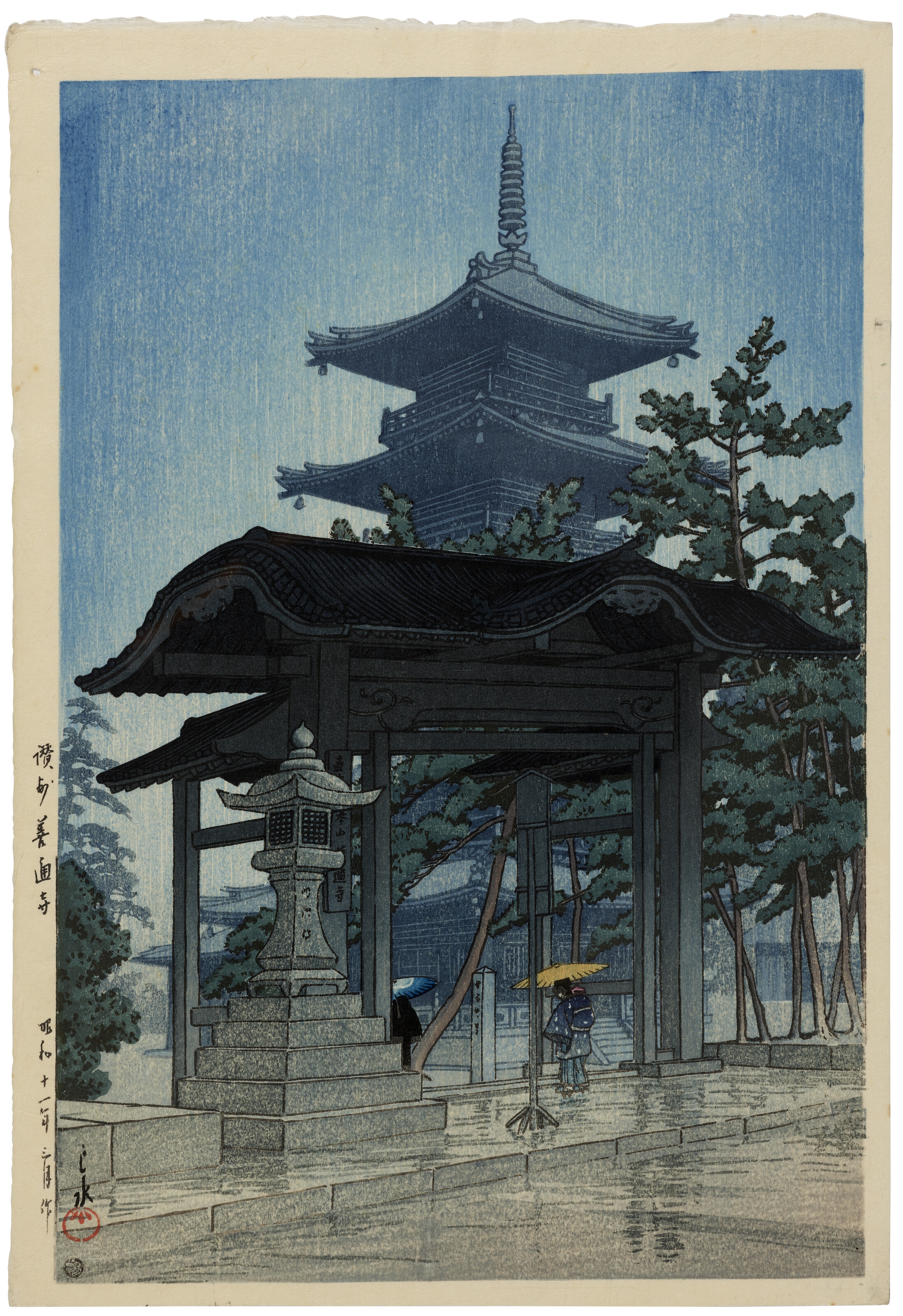 Artwork by Hasui Kawase, Sanshu Zentsuji (Zentsuji Temple in Shikoku), Made of Woodblock print