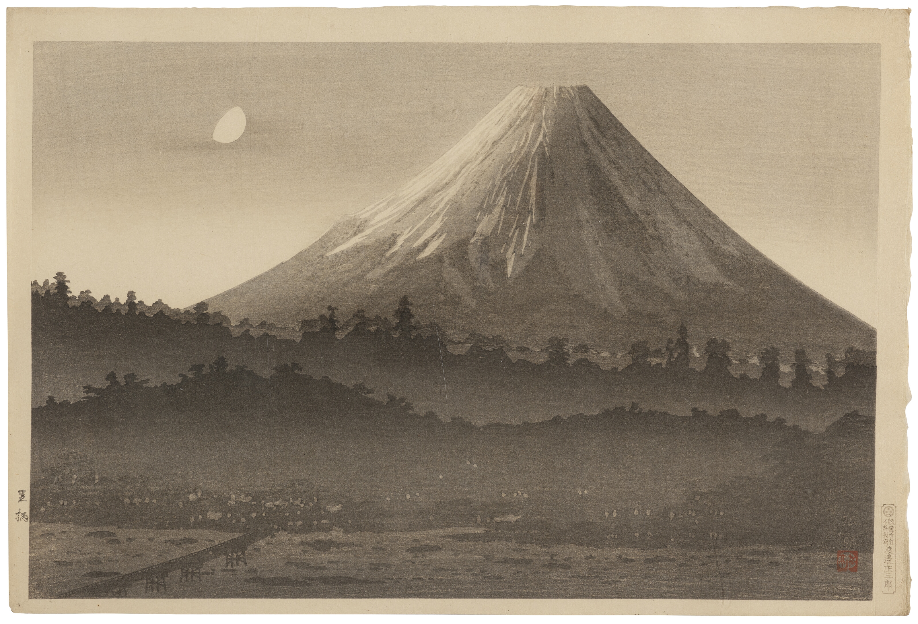 Artwork by Takahashi Shōtei, A group of two prints of Mount Fuji, Made of Woodblock prints