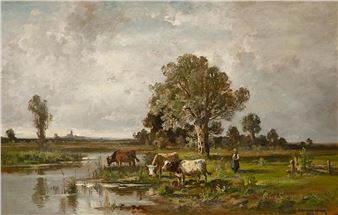 HALBERG-KRAUSS, FRITZ, 1874 Stadtprozelten - 1951 Prien am Chiemsee, Kühe am Wasser - Fritz Halberg-Krauss