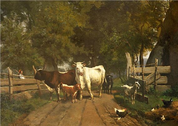 RAETZER, HELLMUTH (WOHL), 1838 Neutornow - 1909 Weimar, Vieh am Weg - Helmuth Raetzer