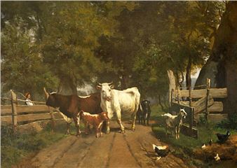 RAETZER, HELLMUTH (WOHL), 1838 Neutornow - 1909 Weimar, Vieh am Weg - Helmuth Raetzer